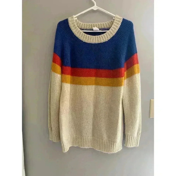 L.I.A Woman's Multicolor Crochet Crew Neck Long Sleeve Acrylic Sweater Size Sm - Picture 1 of 7